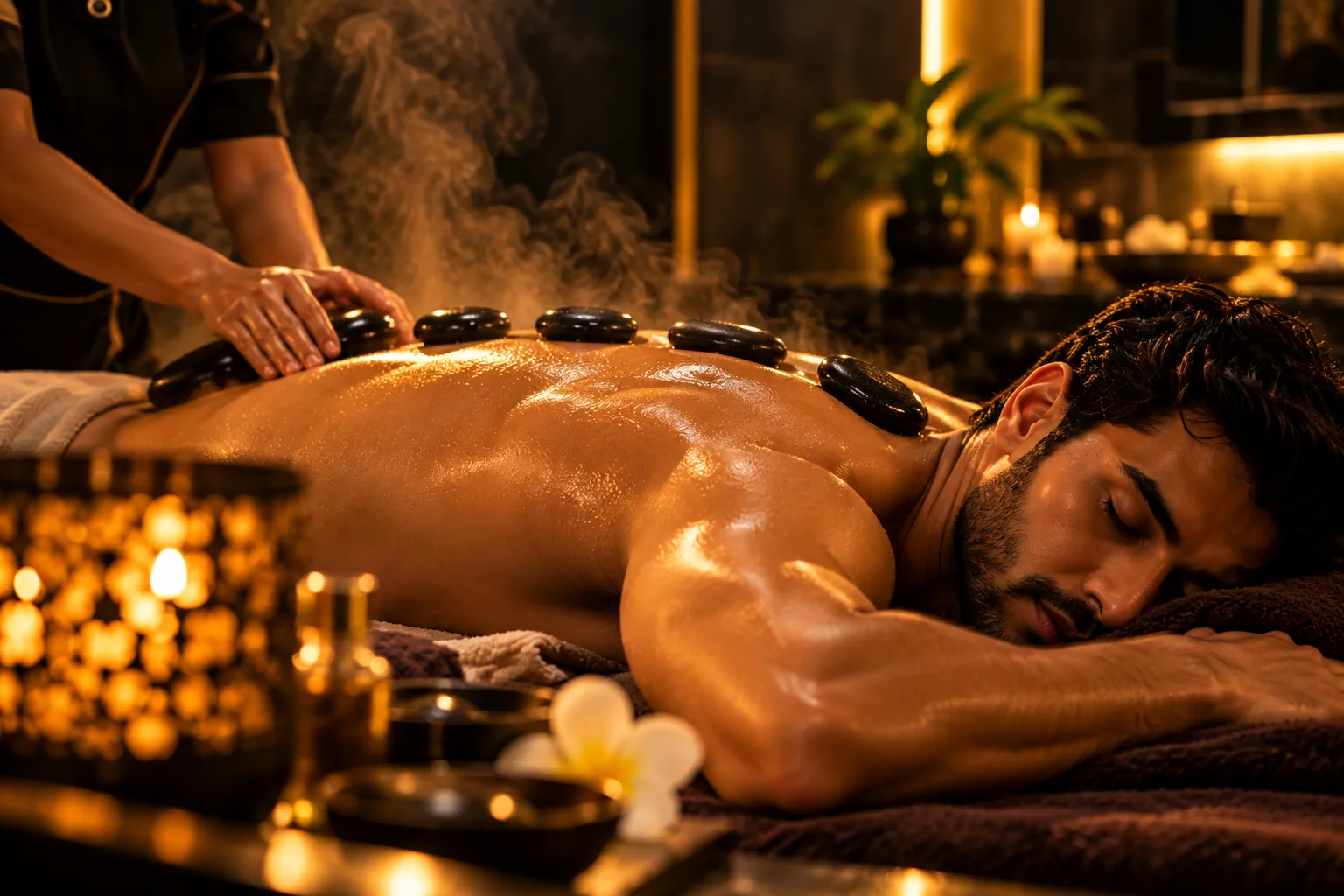 Deep tissue hot stone massage at Royal spa